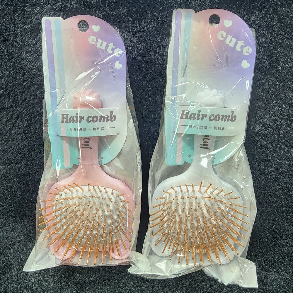 Pink and White Plastic Hair Comb with Gold Accents – Cute Styling Tool