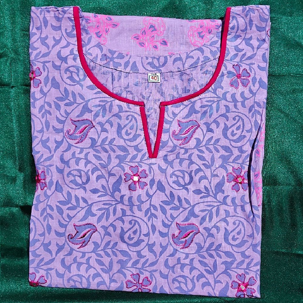 Aarong cotton one piece short kurti Purple Pink Floral Cotton Kurta for Women