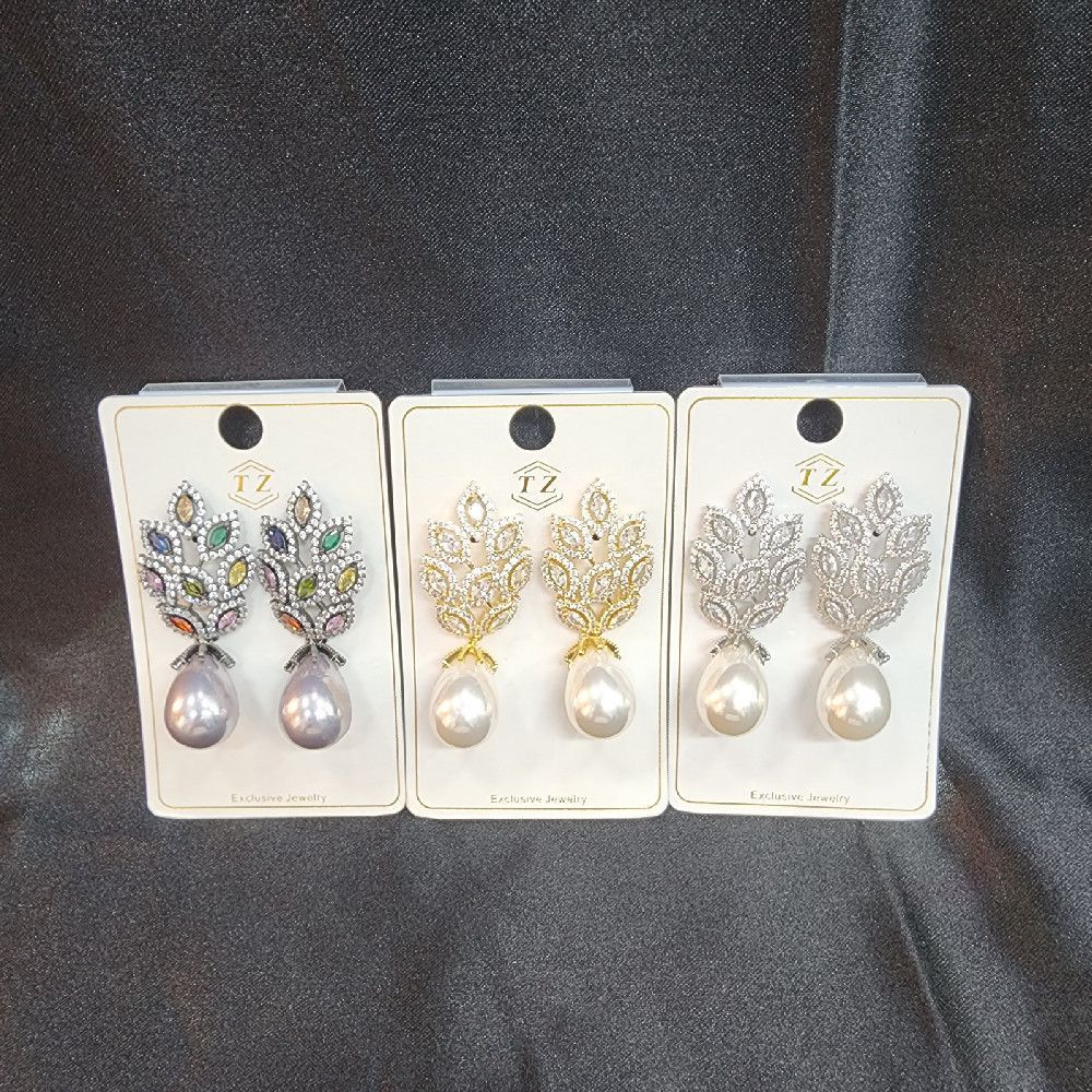Pearl Drop Earrings with Leaf Motif, Metal & Faux Pearl, Multicolour