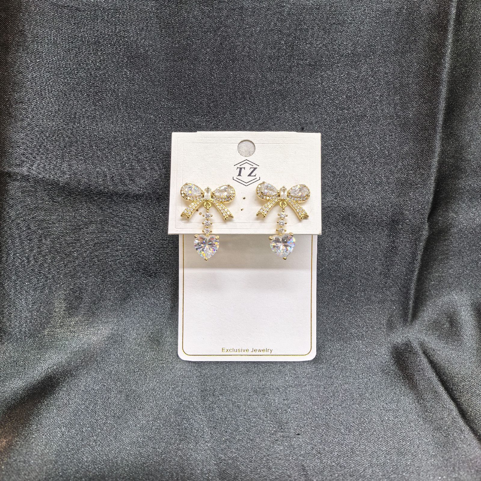 Exclusive Jewelry Gold Tone Clear Stone Drop Earrings