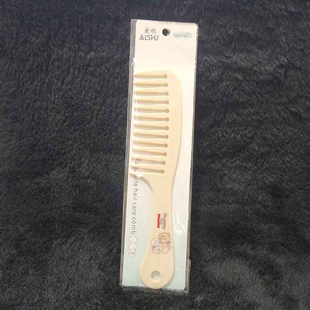 AISHU Wide Tooth Baby Comb – Cream & White Plastic Gentle Hair Care, Cute Baby Logo, Ideal for Detangling Fine Hair