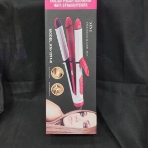Kemei 3-in-1 Hair Straightener Pink White Black Plastic Model KM-1291-B
