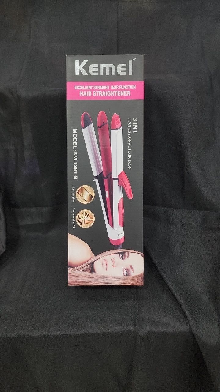 Kemei 3-in-1 Hair Straightener Pink White Black Plastic Model KM-1291-B