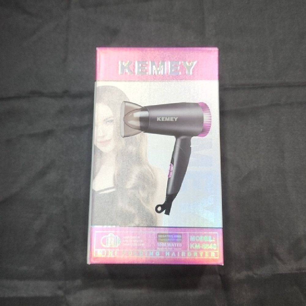 KEMEY KM-6640 1000W Hair Dryer with Black, Pink and Silver Finish