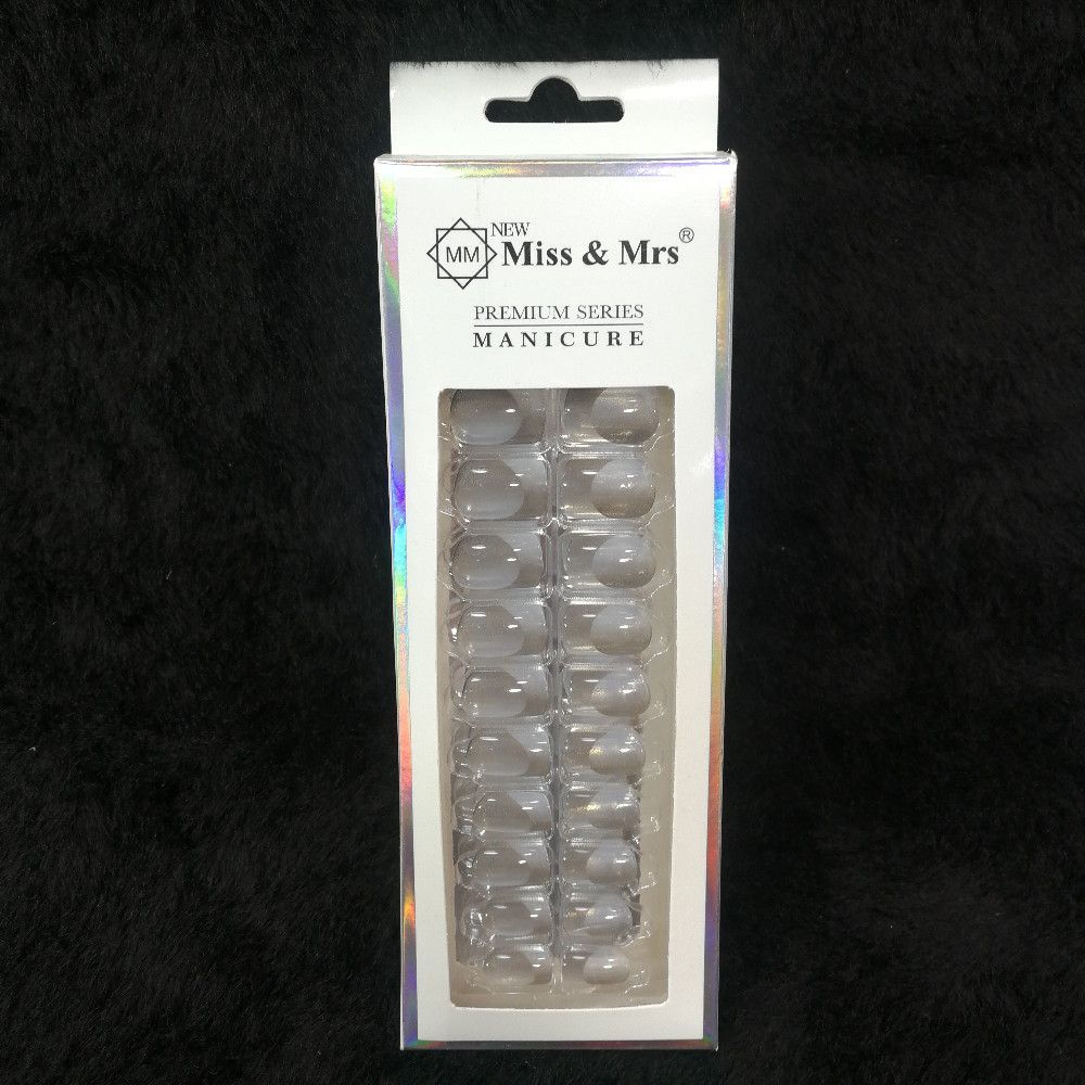 Miss & Mrs Premium Series Press On Nails – White & Clear Plastic Manicure Set for Quick Salon Results