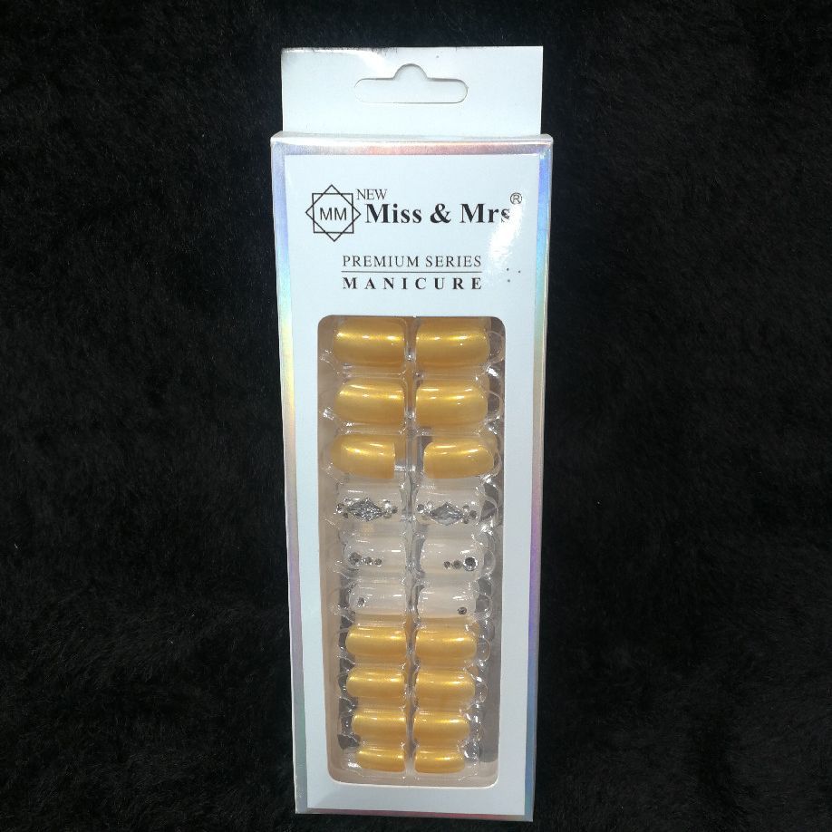 Series False Nails Set – Gold, Clear & Silver Plastic Rhinestones