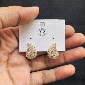 Gold Cluster Leaf Earrings with Clear Rhinestones for Women Style