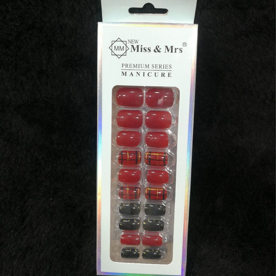 Miss & Mrs Premium Series Press On Nails – Red, Black & Gold Plastic