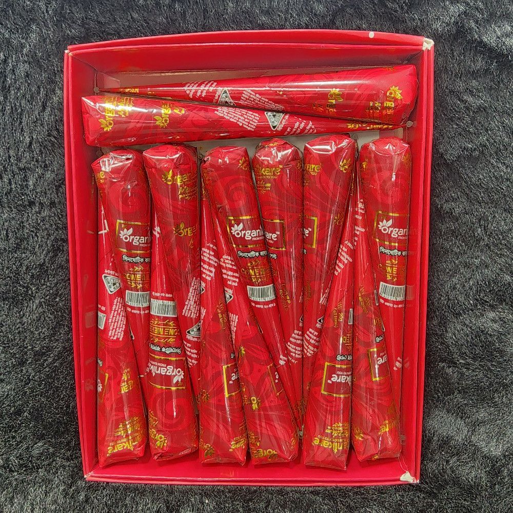 Organikare synthetic color pest – Red, Gold & White Swirl Printed Packaging single cone mehedi