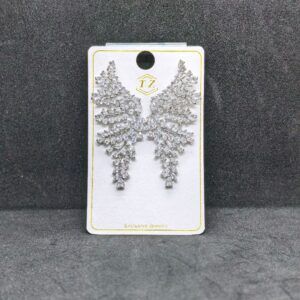 Silver Rhinestone Chandelier Earrings with Branching Leaf Design