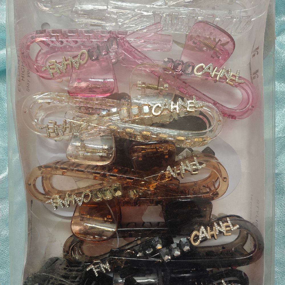 Plastic Hair Claw Clip with Rhinestones – Pink, Clear, Brown, Black