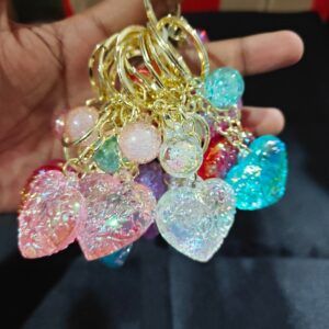 Iridescent Plastic Heart Keychain with Pink, Blue, Purple & Clear Colors Cute Decorative Accessory for Bags
