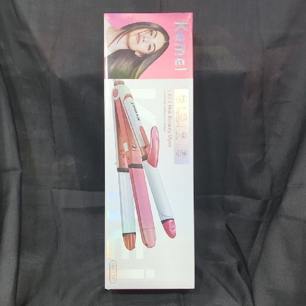 Kemei 3-in-1 Pink, White & Rose Gold Hair Straightener and Curler