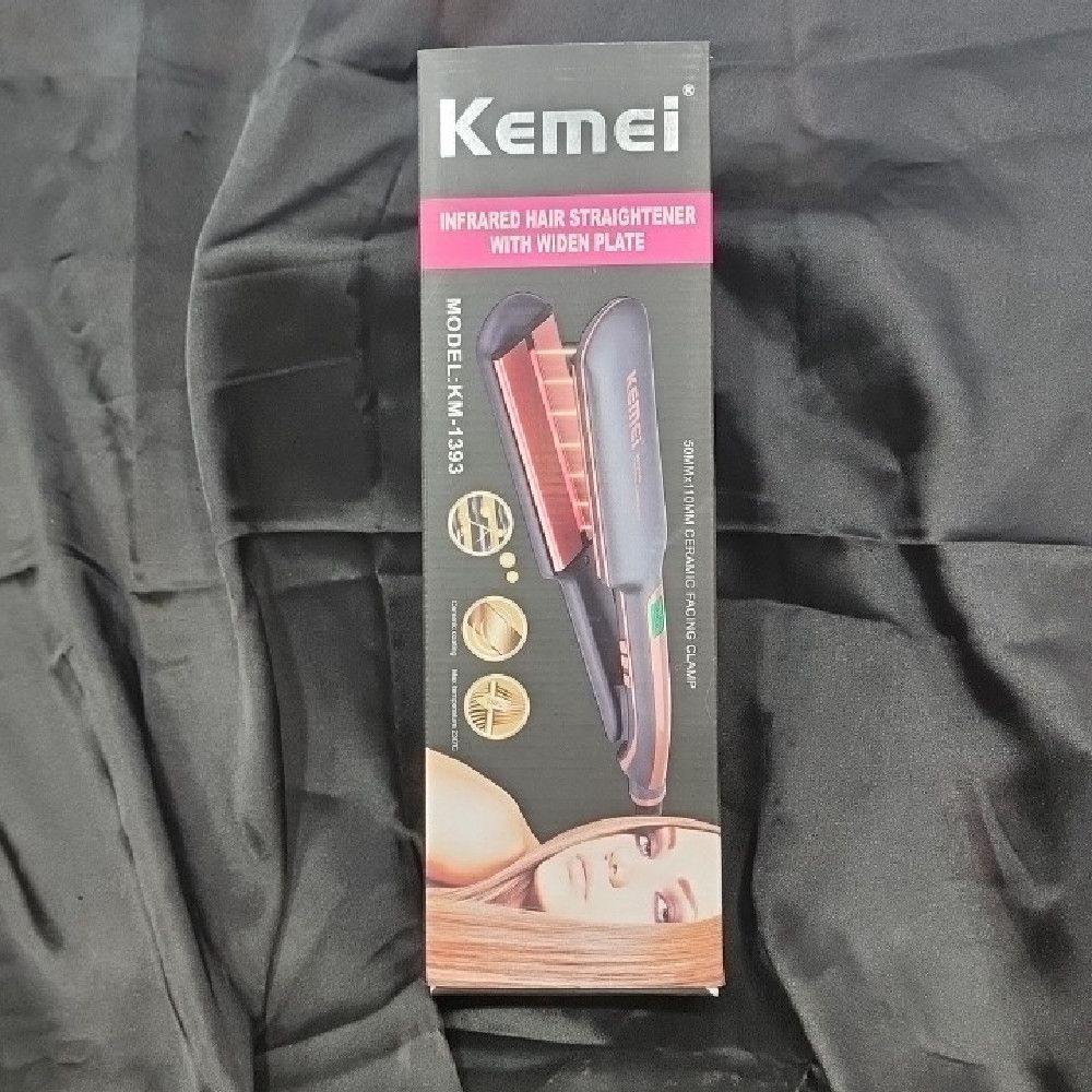 Kemei Ceramic Infrared Hair Straightener with Widen Plate – Black Pink