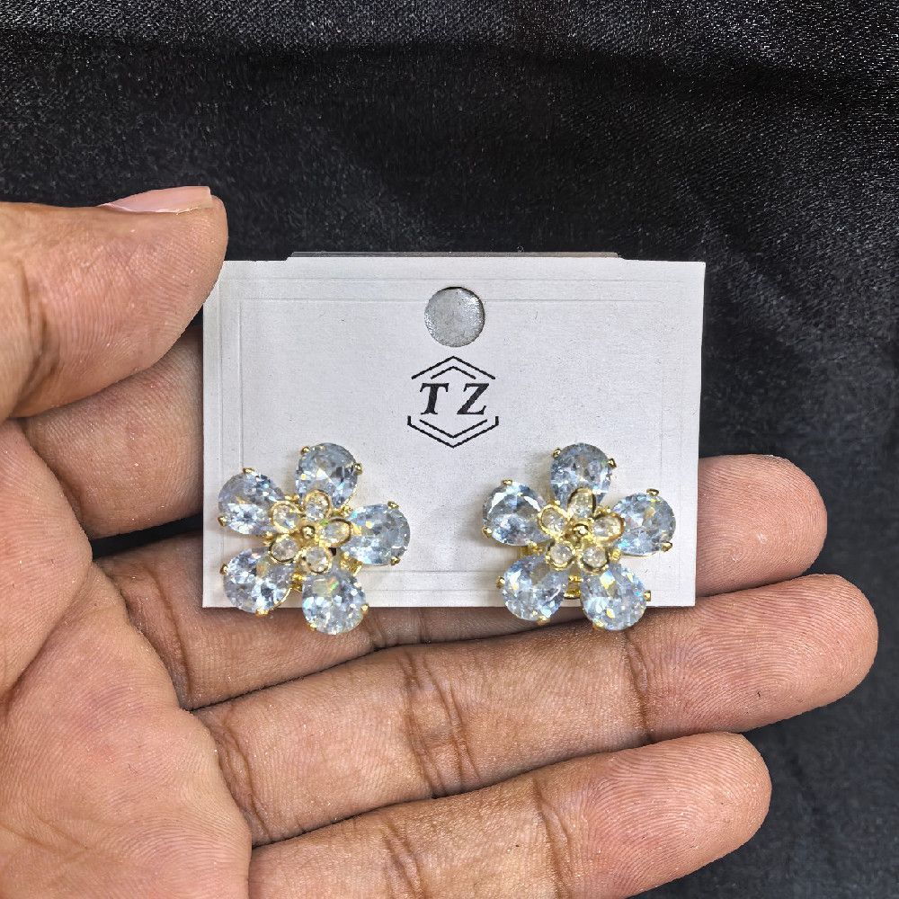 Elegant Handcrafted Clear Gold Flower Stud Earrings with TZ Mark