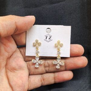 Gold & Clear Rhinestone Floral Dangling Earrings – Elegant Women’s Jewelry
