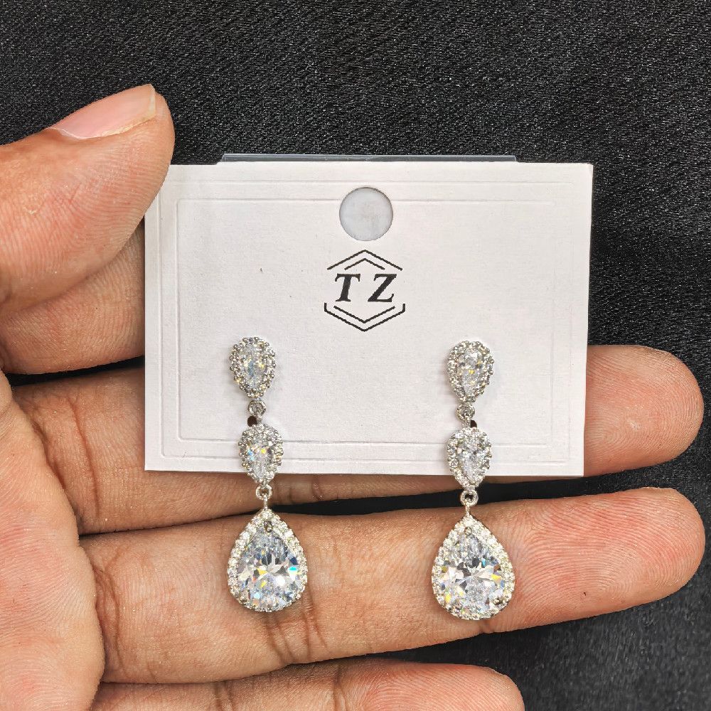 Silver Tone Clear Stone Drop Earrings for Women