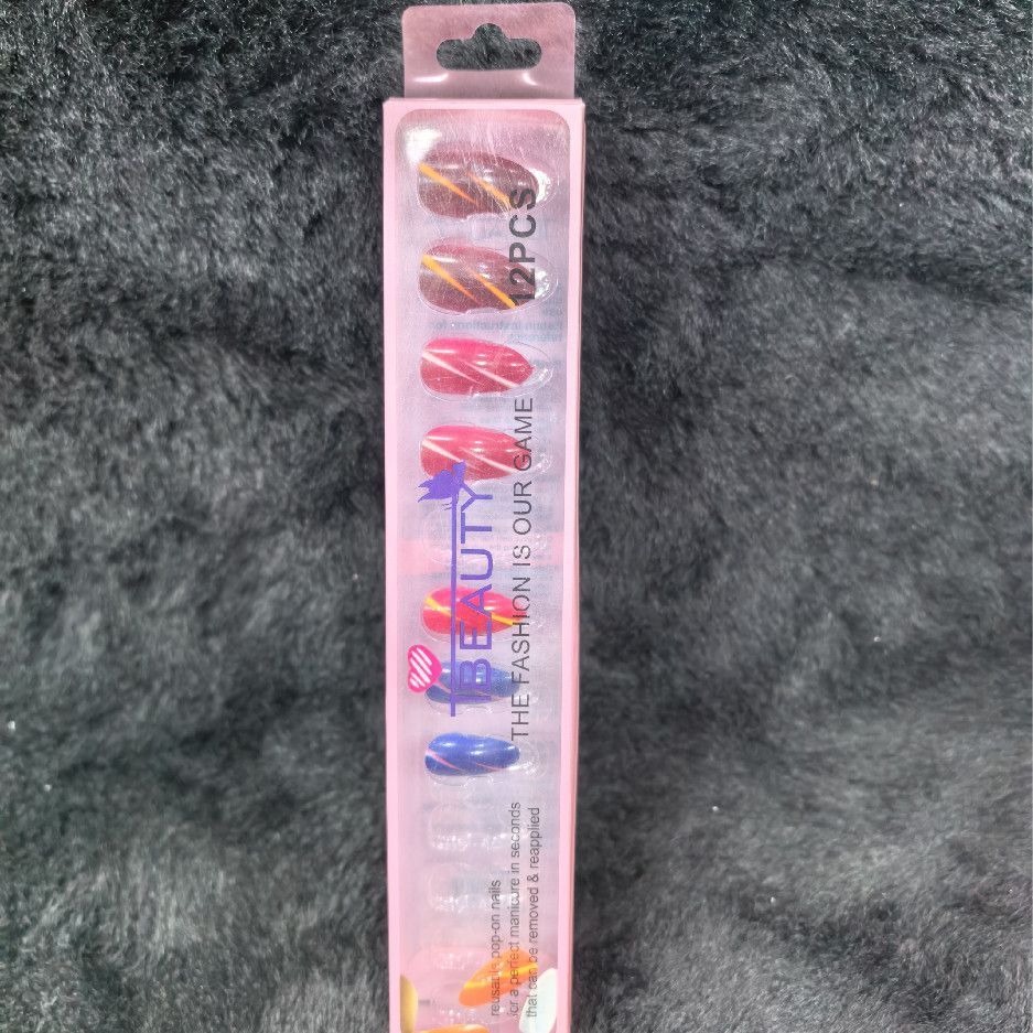 Press-On Nail Set 2PCS Diagonal Stripe Plastic Nails Multi-Colour