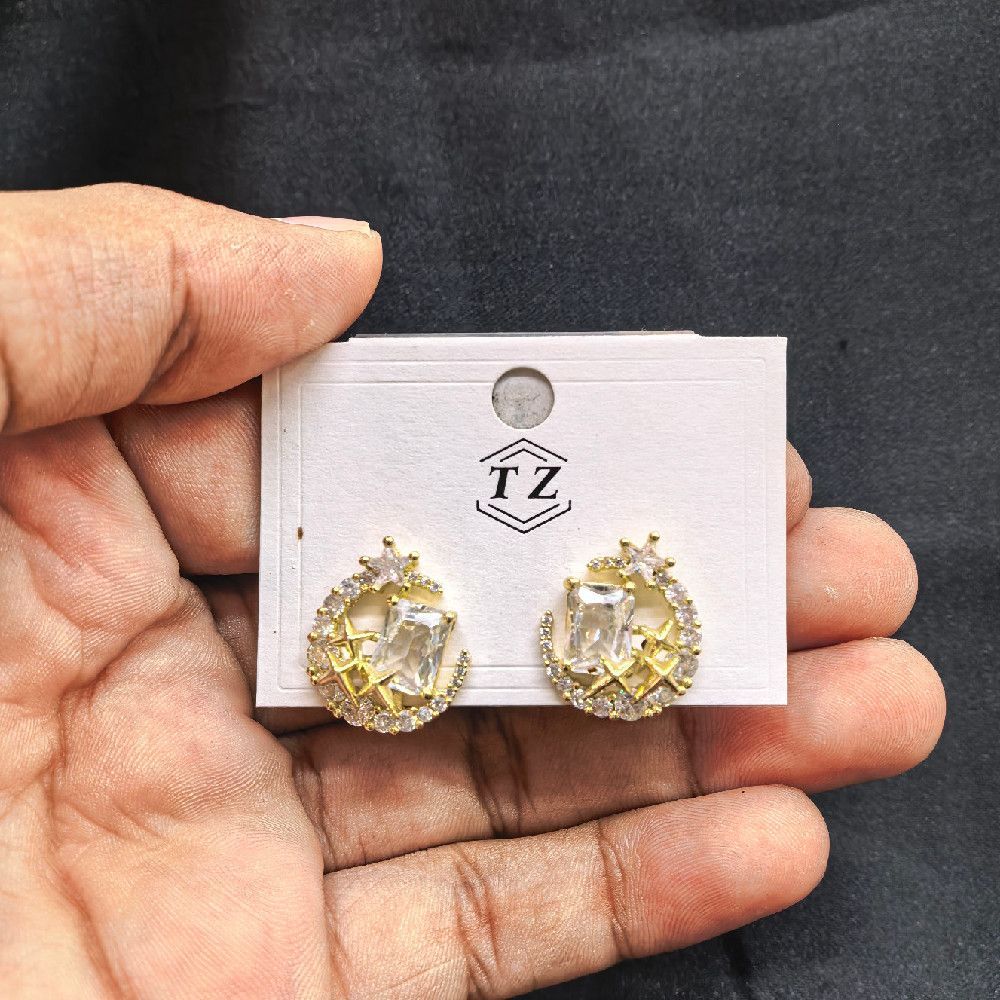 TZ Gold Tone Metal Drop Earrings with Clear Stones for Women