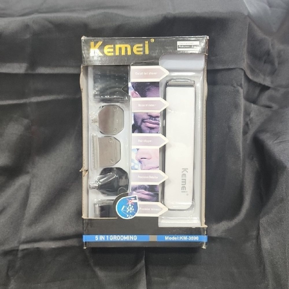 Kemei KM-3590 5-in-1 Plastic Grooming Kit for Men – White/Black