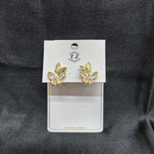 Gold Butterfly Stud Earrings with Clear Rhinestone Details by TZ