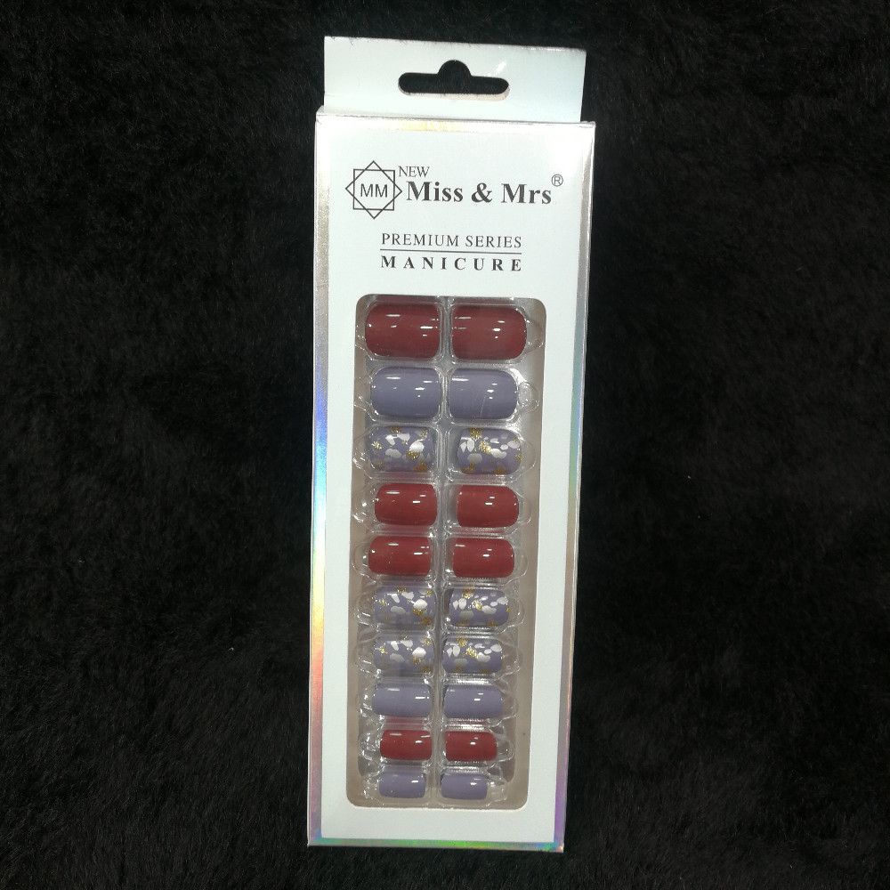Miss & Mrs Floral Press-On Nails Set – Purple Red Gold White