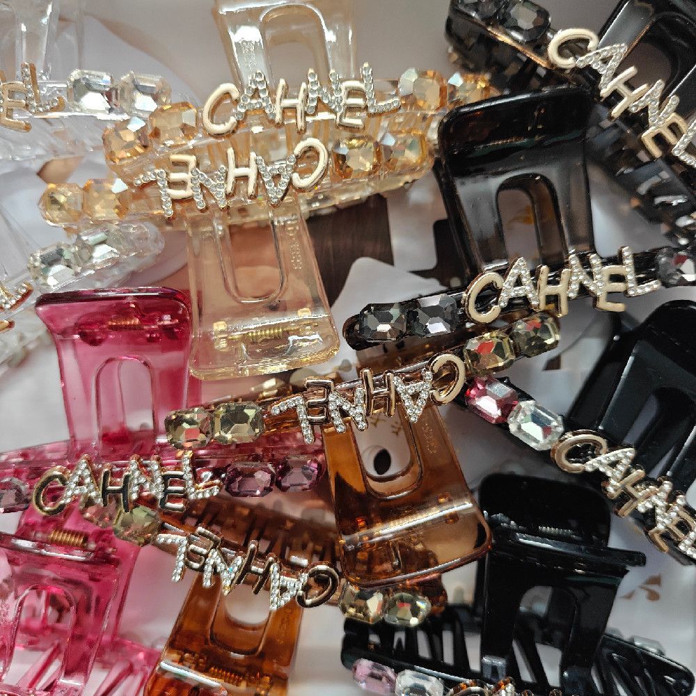 Multi‑Color Plastic Hair Claw Clip with Metal Rhinestone Embellishments