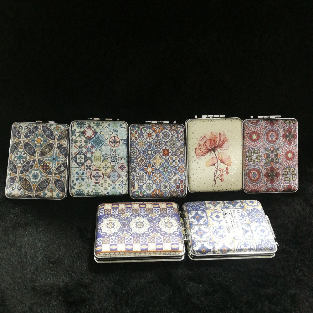 Blue White Gold Red Floral Metal Cigarette Case with Ornate Tile Design