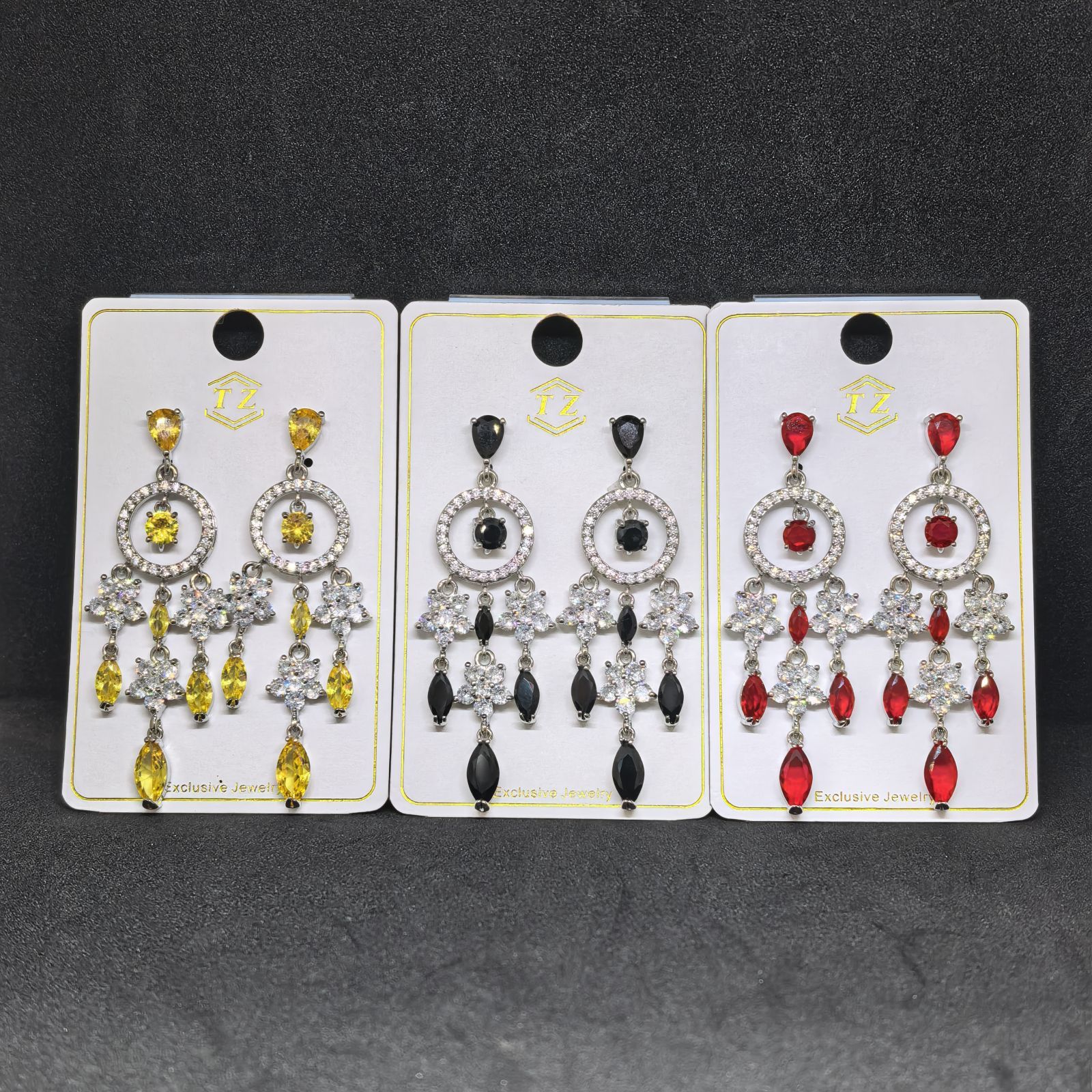 Colorful Metal Dangling Earrings with Rhinestone Cluster Hoop
