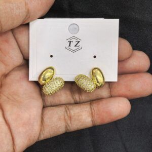 Gold and White Stone-Studded Paved Elegant Earrings for Women