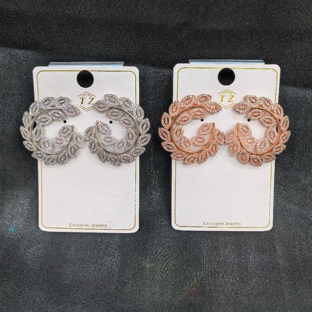 Leaf Hoop Earrings in Silver and Rose Gold with Embedded Stones