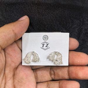 Silver Floral Drop Earrings with Clear Accents for Women Elegant